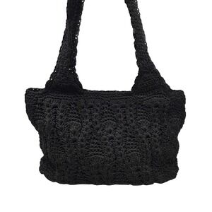 The Sak Black Crochet Shoulder Bag Medium Tote Magnetic Snap 0071